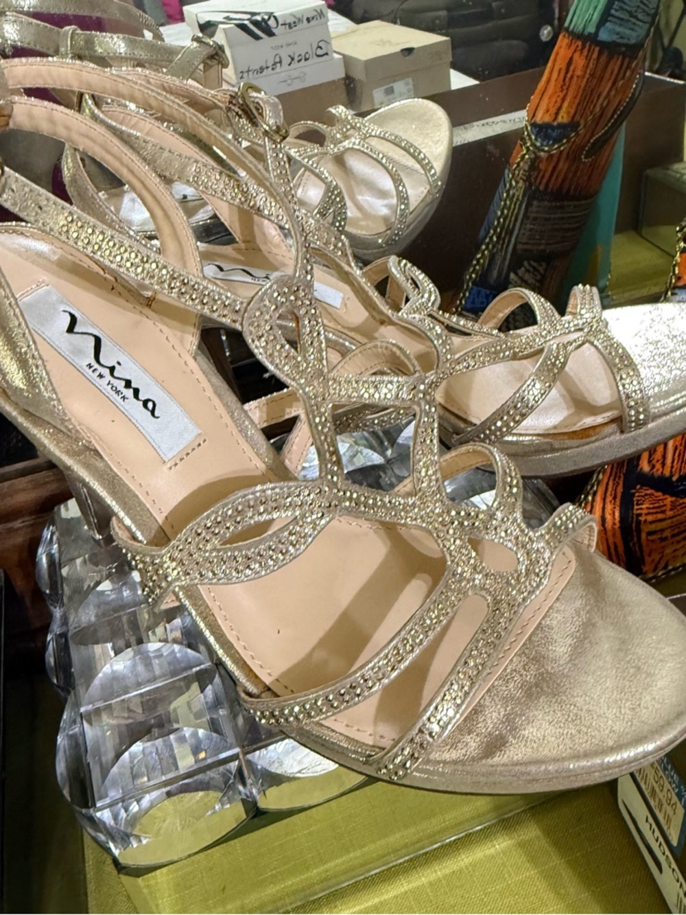 Nina Gold Strappy Embellished Women's Sandals
